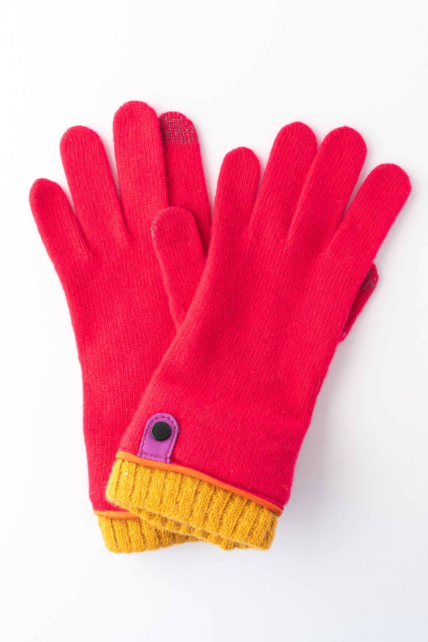 Santacana Madrid Leather Tab Wool and Cashmere Glove , Lime Berry/Yellow 