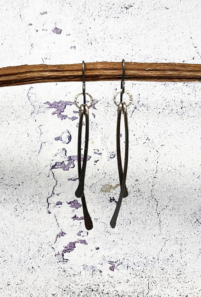 red i jewelry Swoop Earrings, Oxidized Silver 