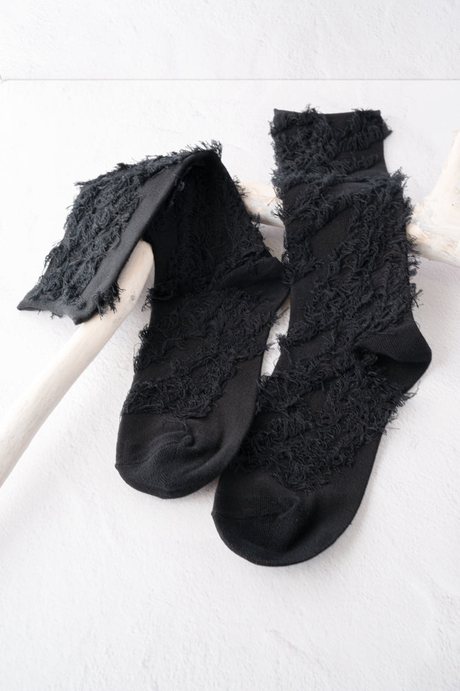 Moyuru Fringe Detail Socks, Black 