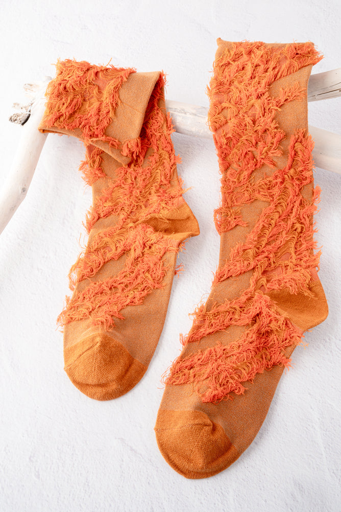 Moyuru Fringe Detail Socks, Orange 