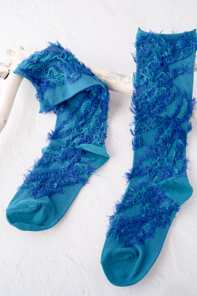 Moyuru Fringe Detail Socks, Teal/Blue 