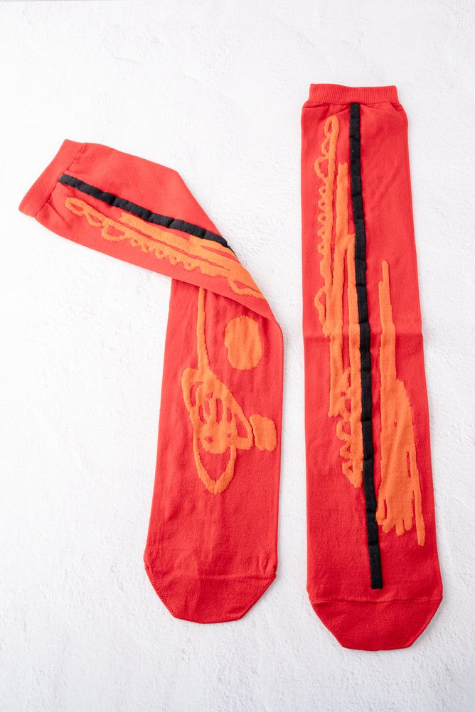 Moyuru Moy Stripe It Sock, Red and Orange 