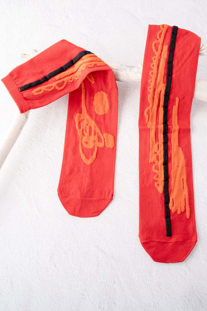 Moyuru Moy Stripe It Sock, Red and Orange 