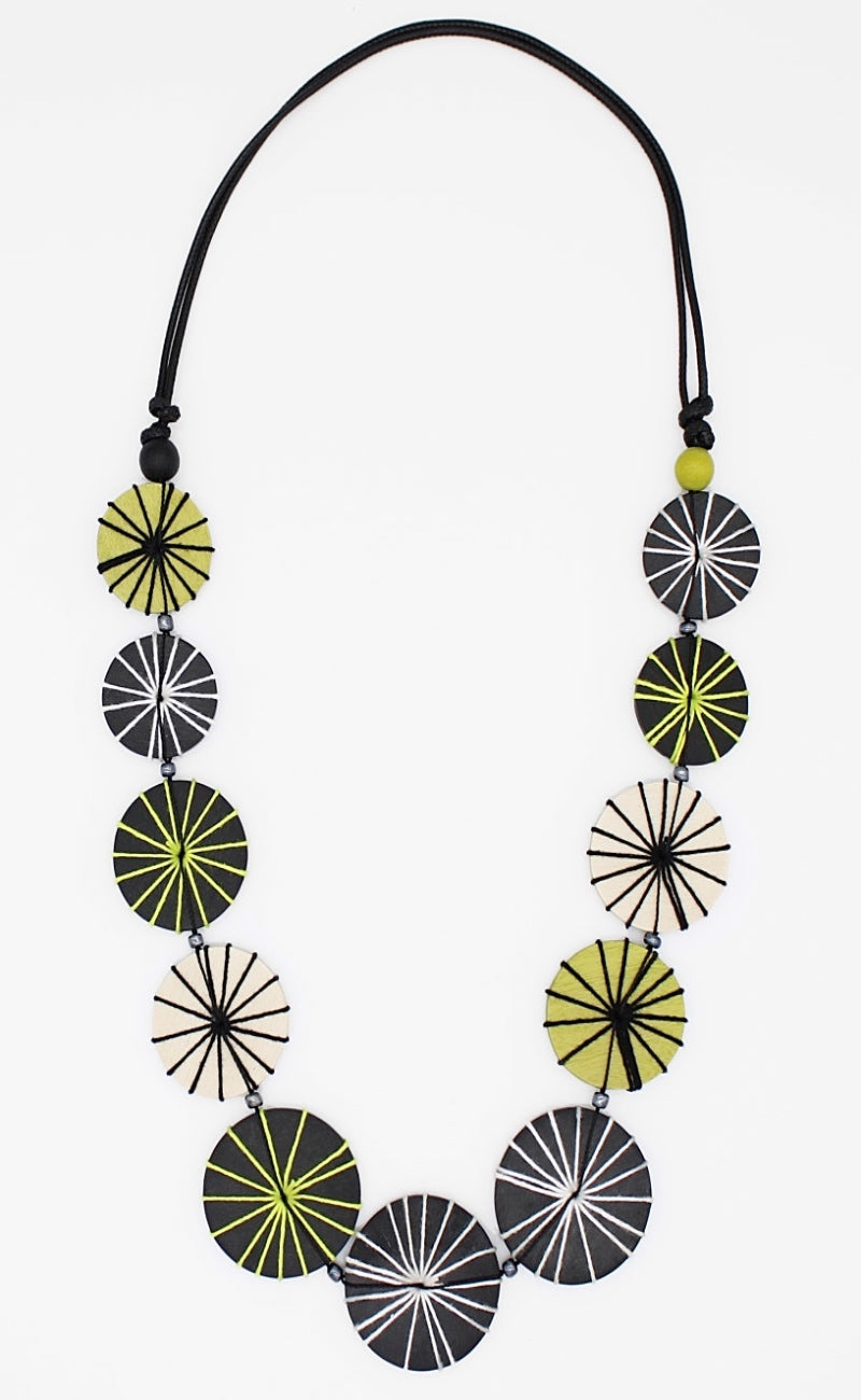 Sylca Designs Valerie Threaded Necklace, Black/Lime 