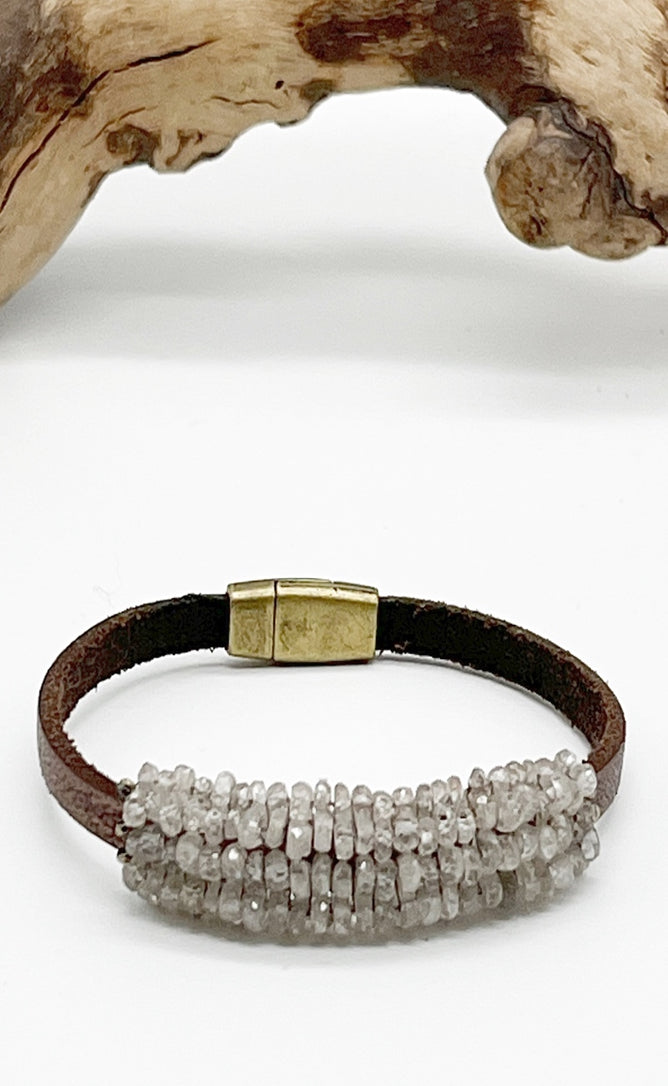 Martell Studio Zircon & Hematite Leather Bracelet 