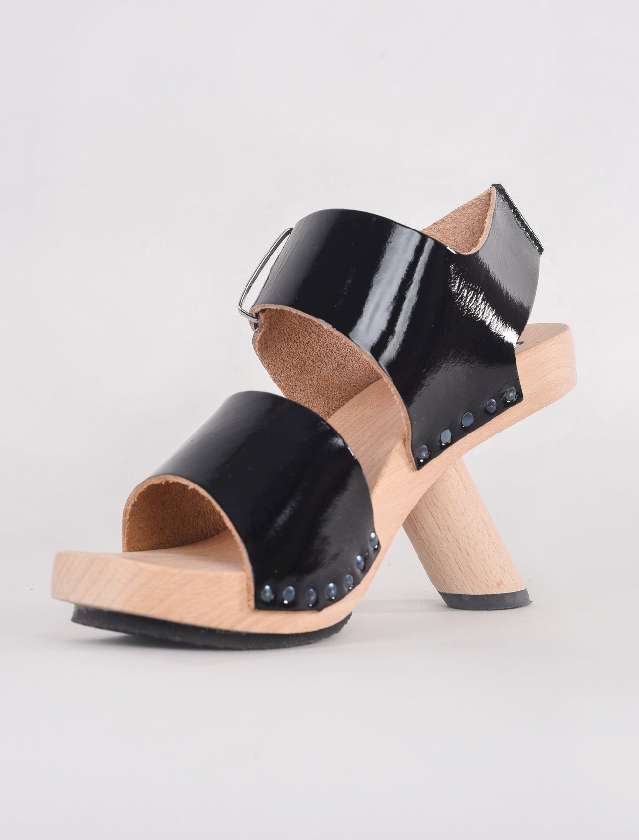 Trippen Shoes Hoppla Wood Sandal, Black Patent 