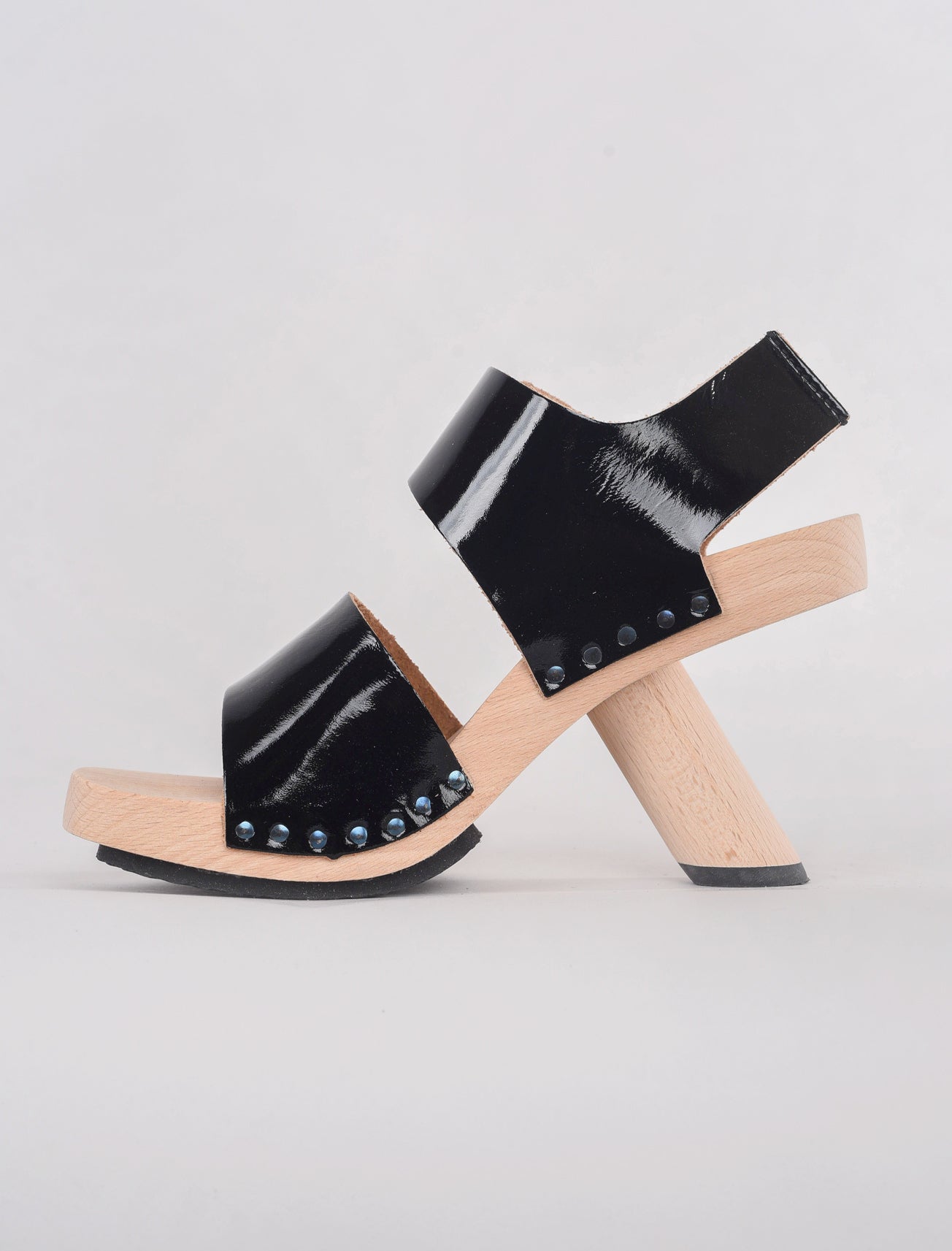 Trippen Shoes Hoppla Wood Sandal, Black Patent 