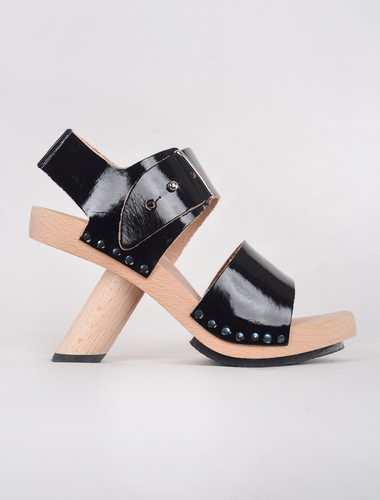 Trippen Shoes Hoppla Wood Sandal, Black Patent 