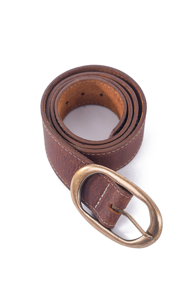 Kim White Oval Classic Belt, Rusty Brown 