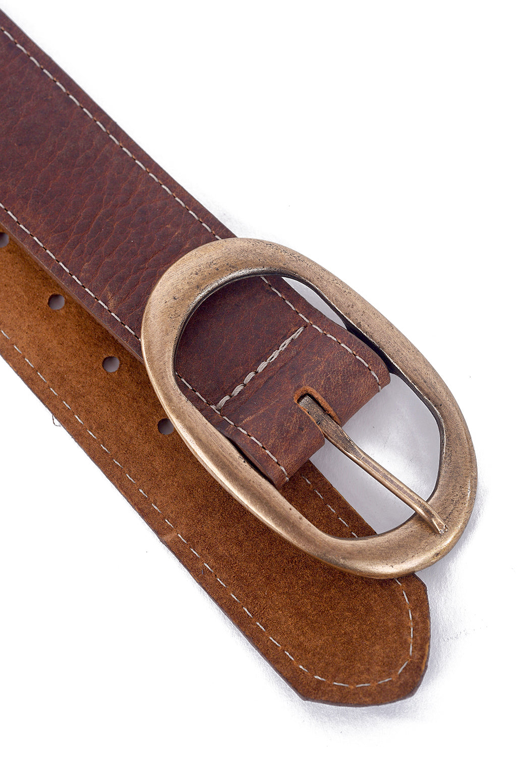 Kim White Oval Classic Belt, Rusty Brown 