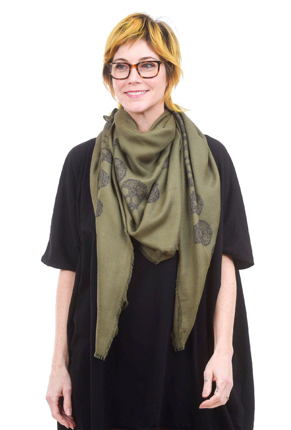 Blue Pacific Frida Skull Scarf, Olive One Size Olive