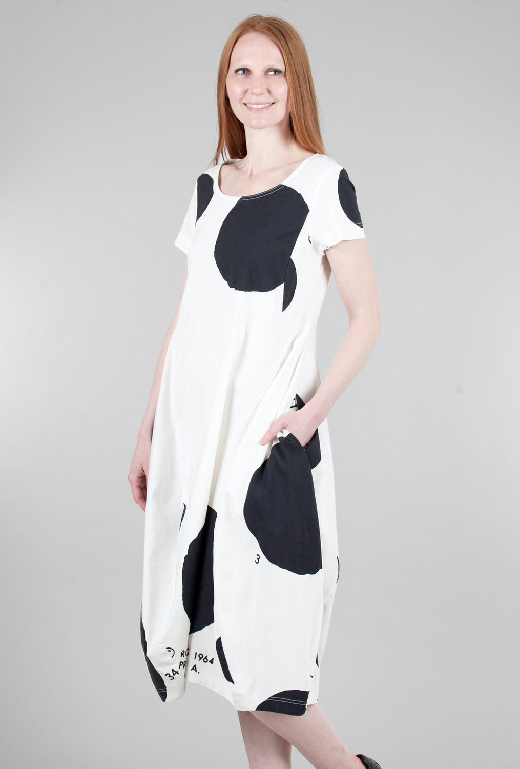 Rundholz Sig Stretch Cap-Sleeve Dress, White/Black Dot 