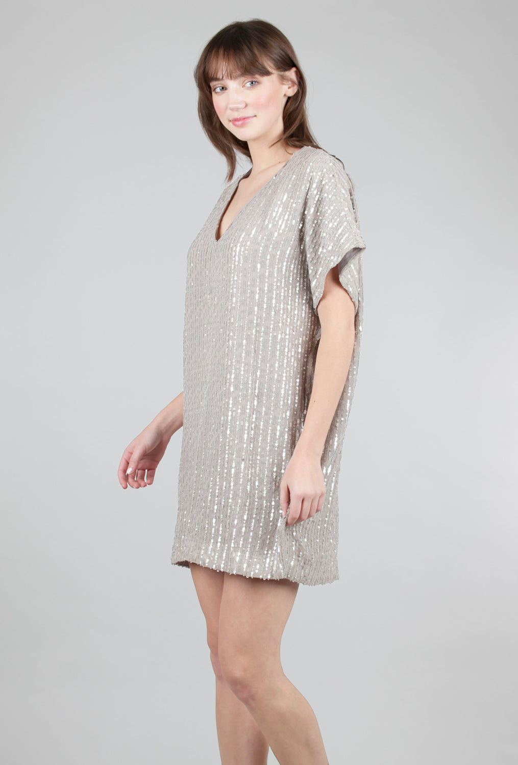 By Together Sequin Stripes Mini Dress, Dove Gray 