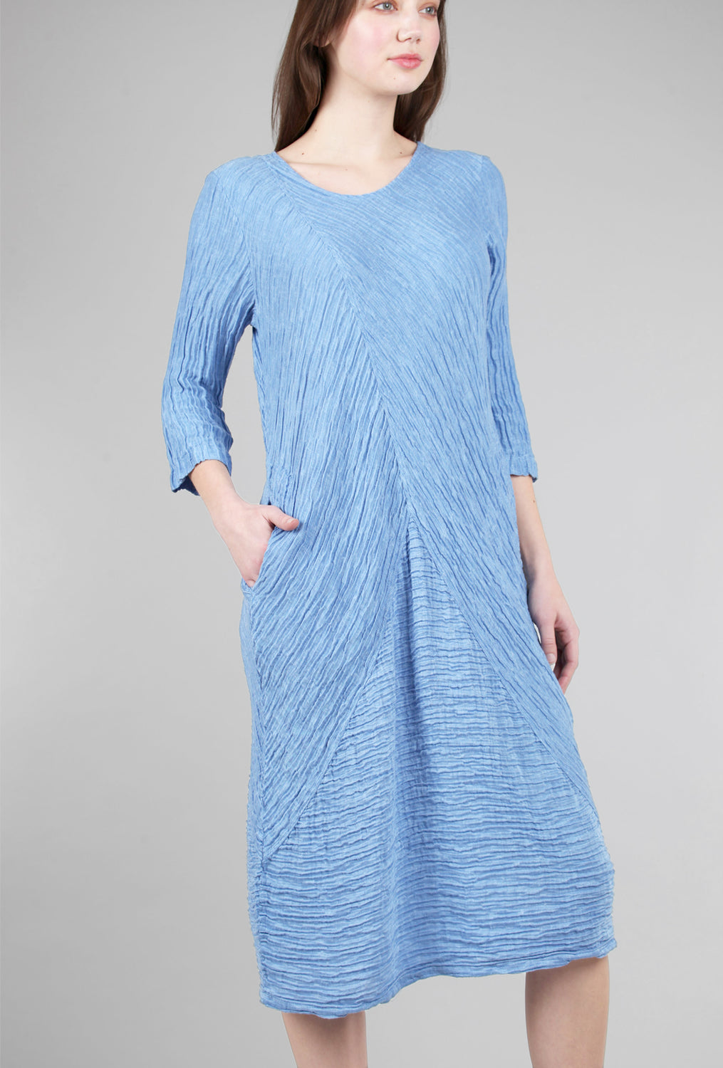 Grizas Directional Silk-Linen Dress, Periwinkle 