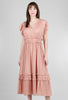 Grade & Gather Ruffled Sateen V-Neck Dress, Blossom Pink 