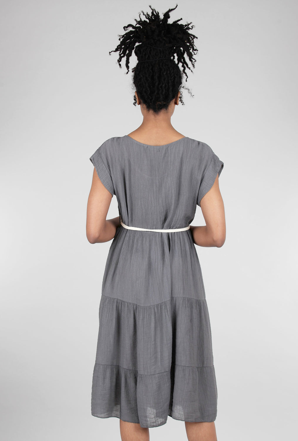 M Made in Italy Belt Detail Crepe Dress, Anthracite 