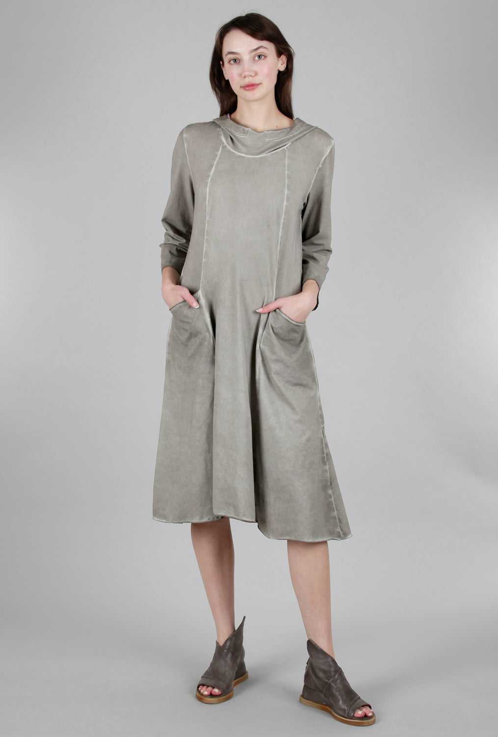 Grizas Garment-Dyed Hoodie Dress, Taupe 
