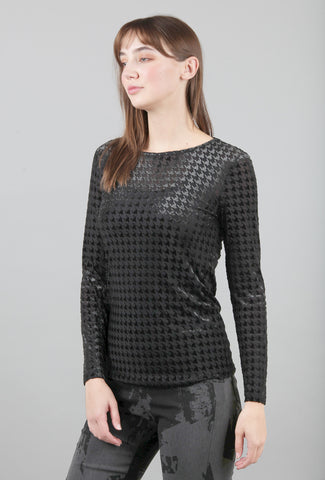 Liv Velvet Mesh Houndstooth Tee, Black 