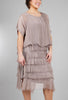Look Mode Sleeved Tattered-Tiers Dress, Taupe 