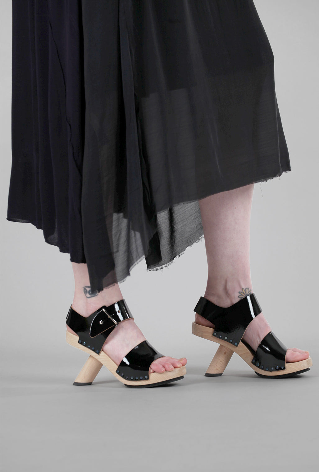 Trippen Shoes Hoppla Wood Sandal, Black Patent 