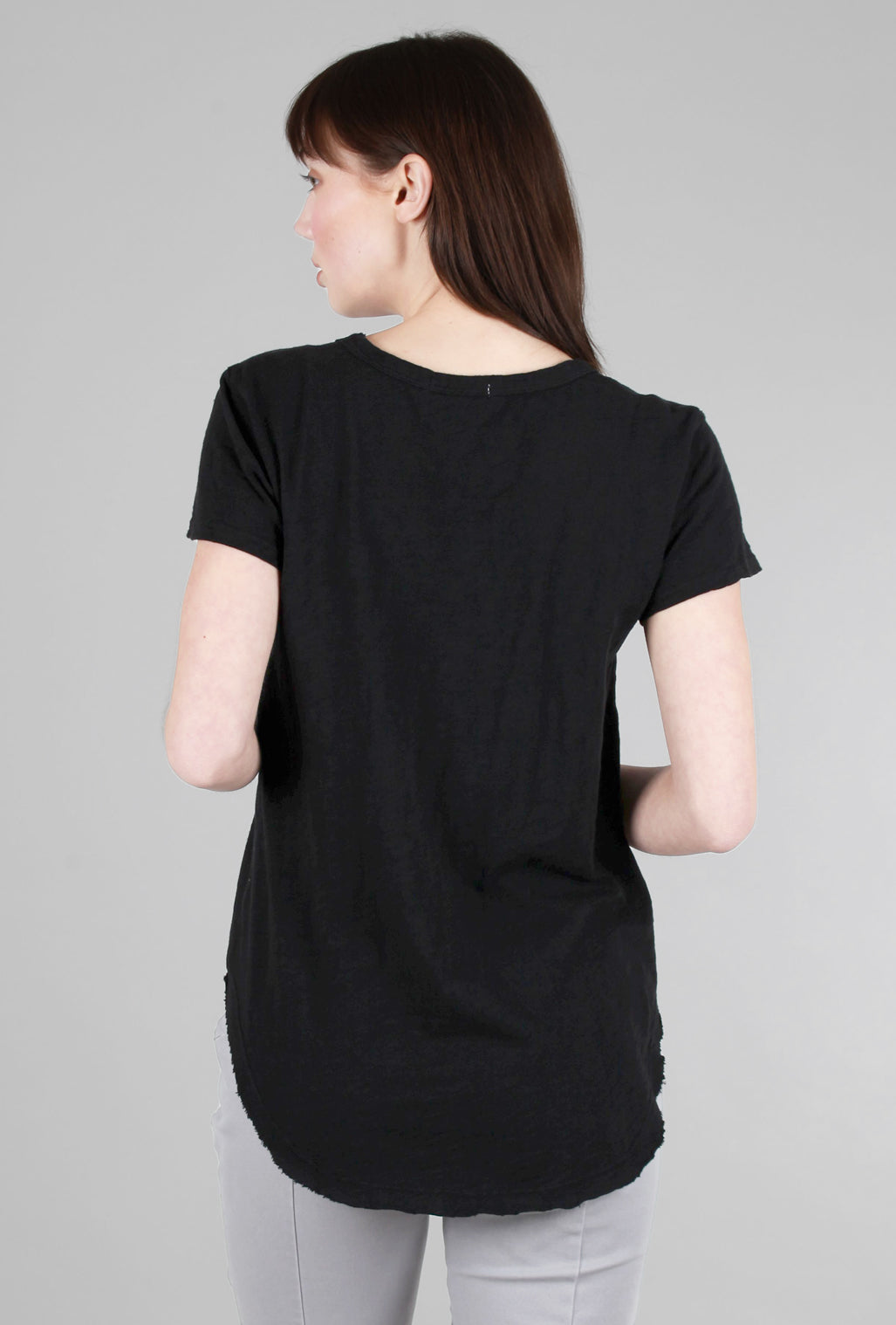 Mododoc Curved Hem Vee Tee, Black 