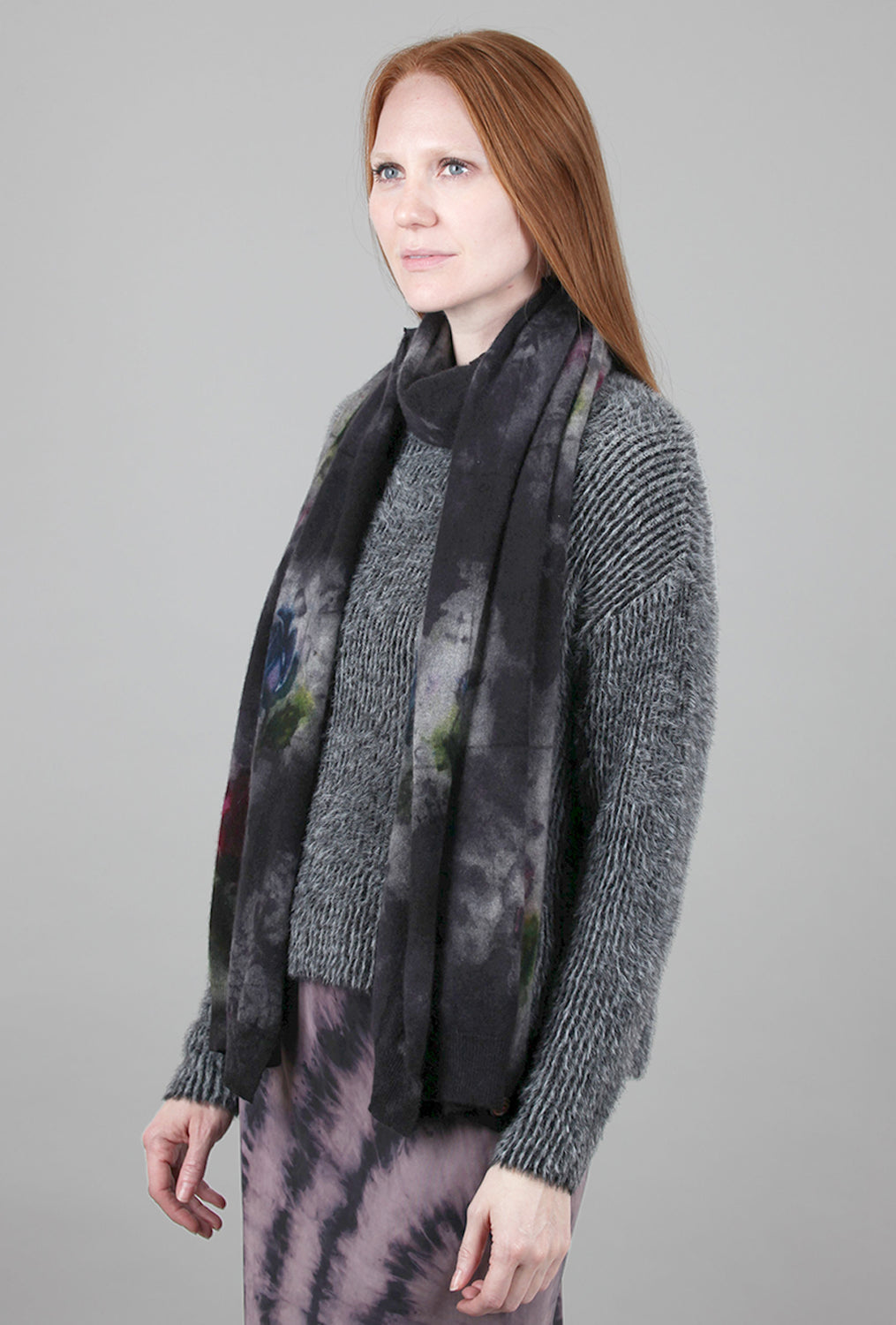 Galadriel Mattei Raw Coil Cashmere Scarf, Charcoal/Mottled Roses 