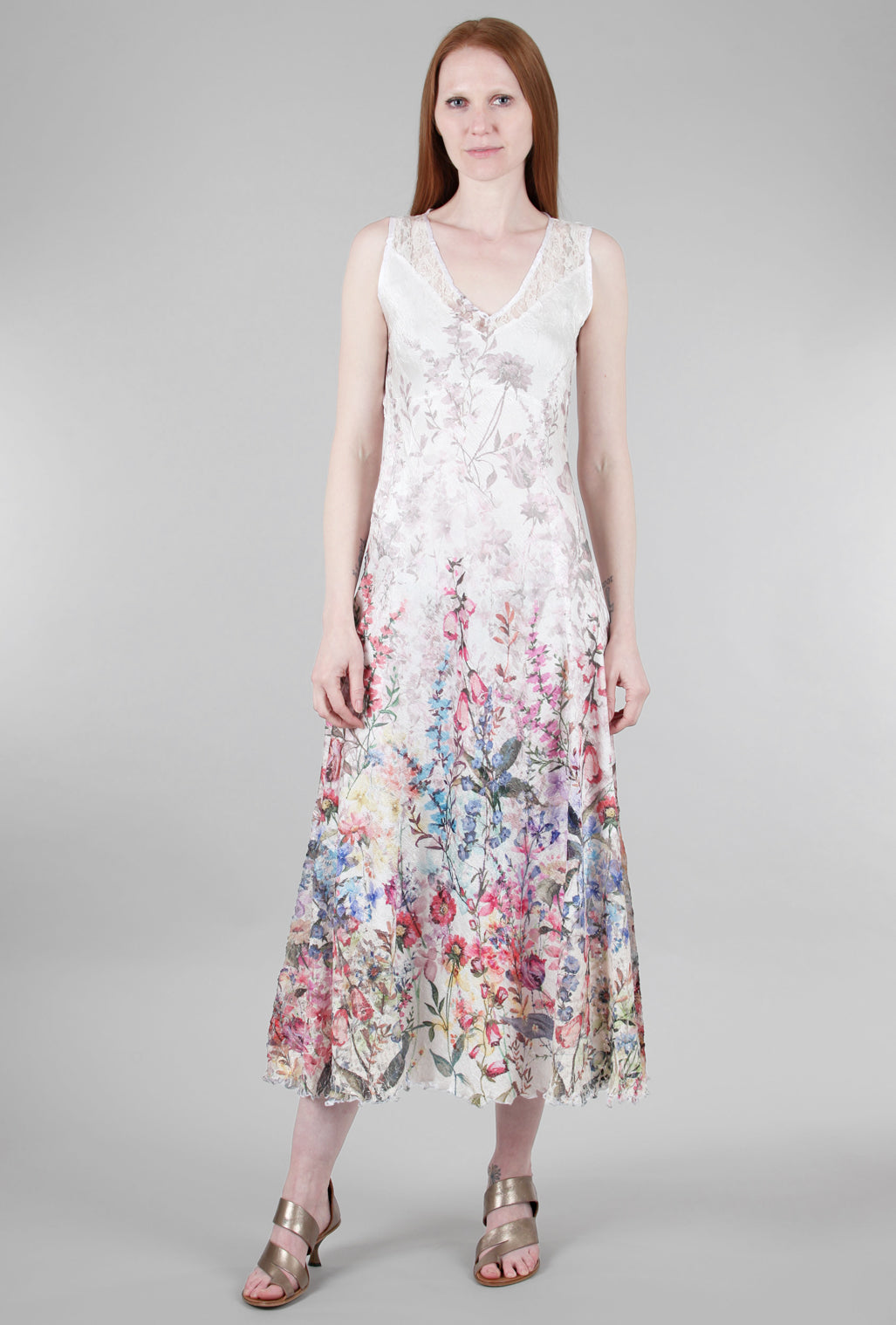 Komarov Laces-Back Long Dress, Cream/Vivid Garden 