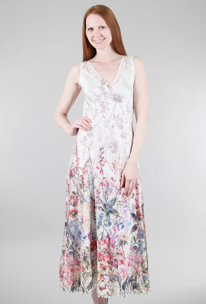 Komarov Laces-Back Long Dress, Cream/Vivid Garden 