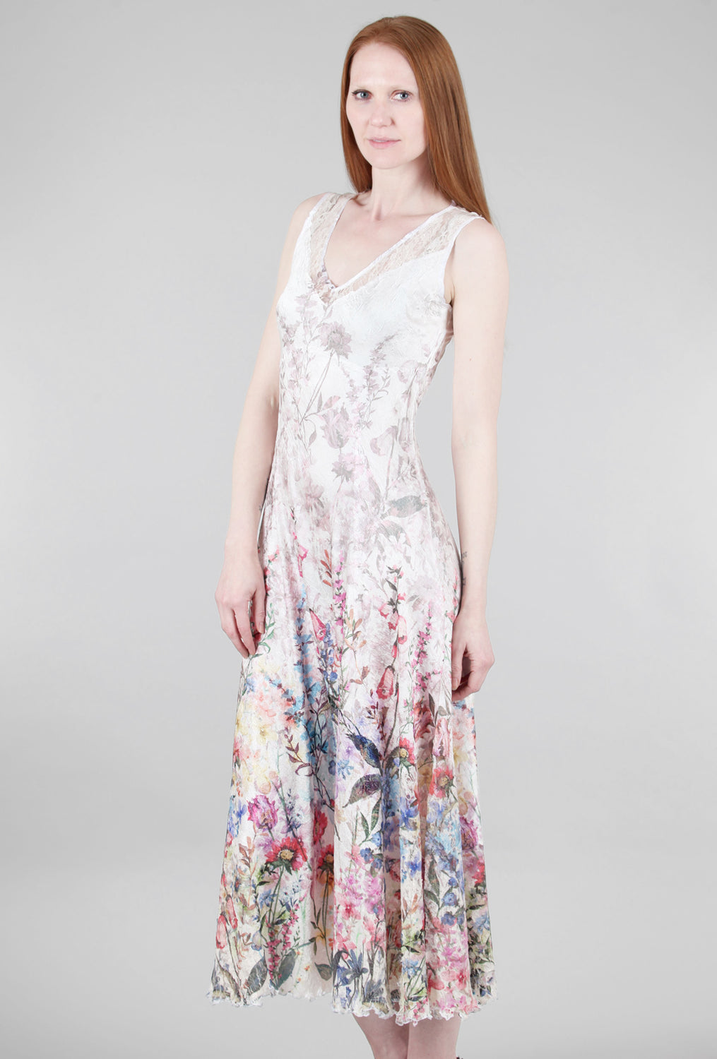 Komarov Laces-Back Long Dress, Cream/Vivid Garden 