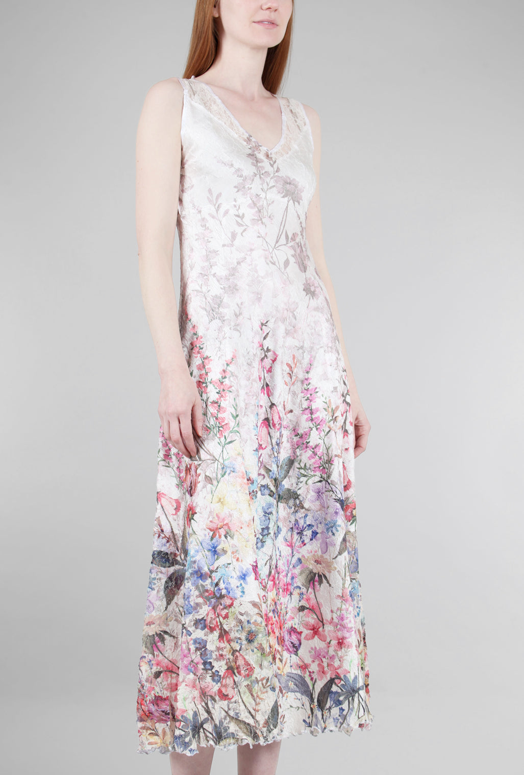 Komarov Laces-Back Long Dress, Cream/Vivid Garden 