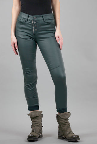 Femme Fatale Faux-Leather Star Pants, Deep Green 