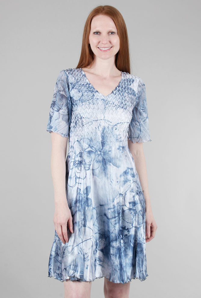 Komarov Short Flounce-Sleeve Sketch Dress, Indigo 