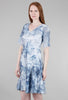 Komarov Short Flounce-Sleeve Sketch Dress, Indigo 