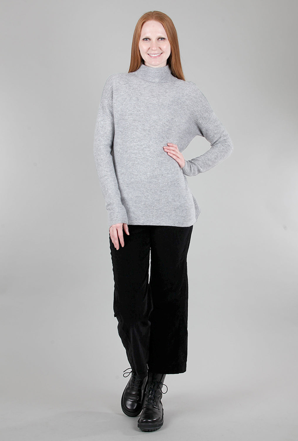 Kinross Cashmere Textured Slouchy Funnel Sweater, Sterling Gray 