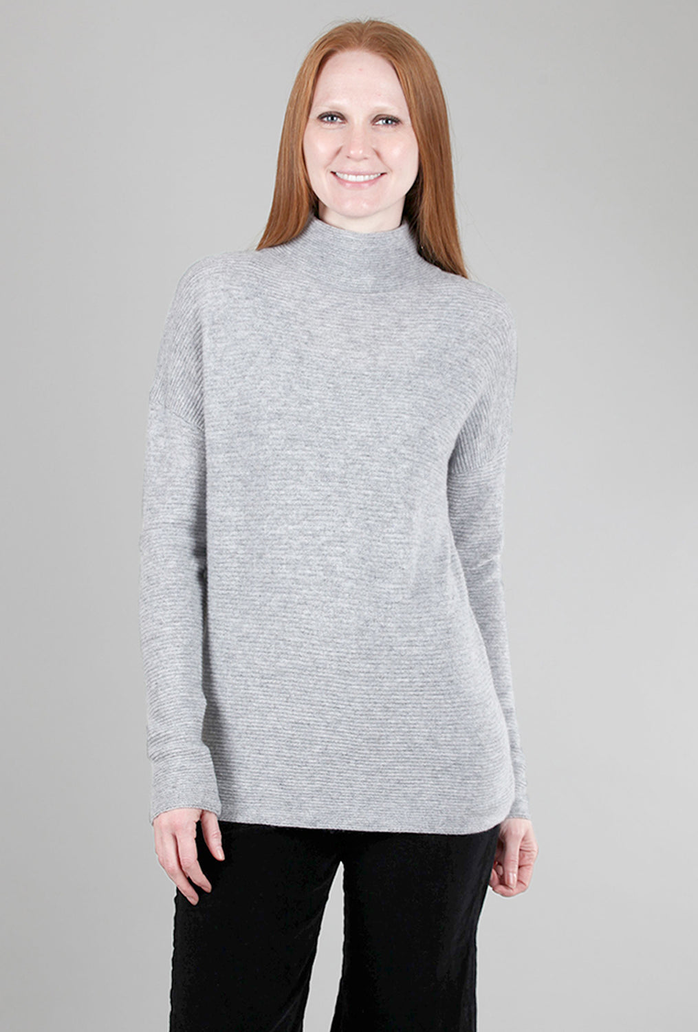 Kinross Cashmere Textured Slouchy Funnel Sweater, Sterling Gray 