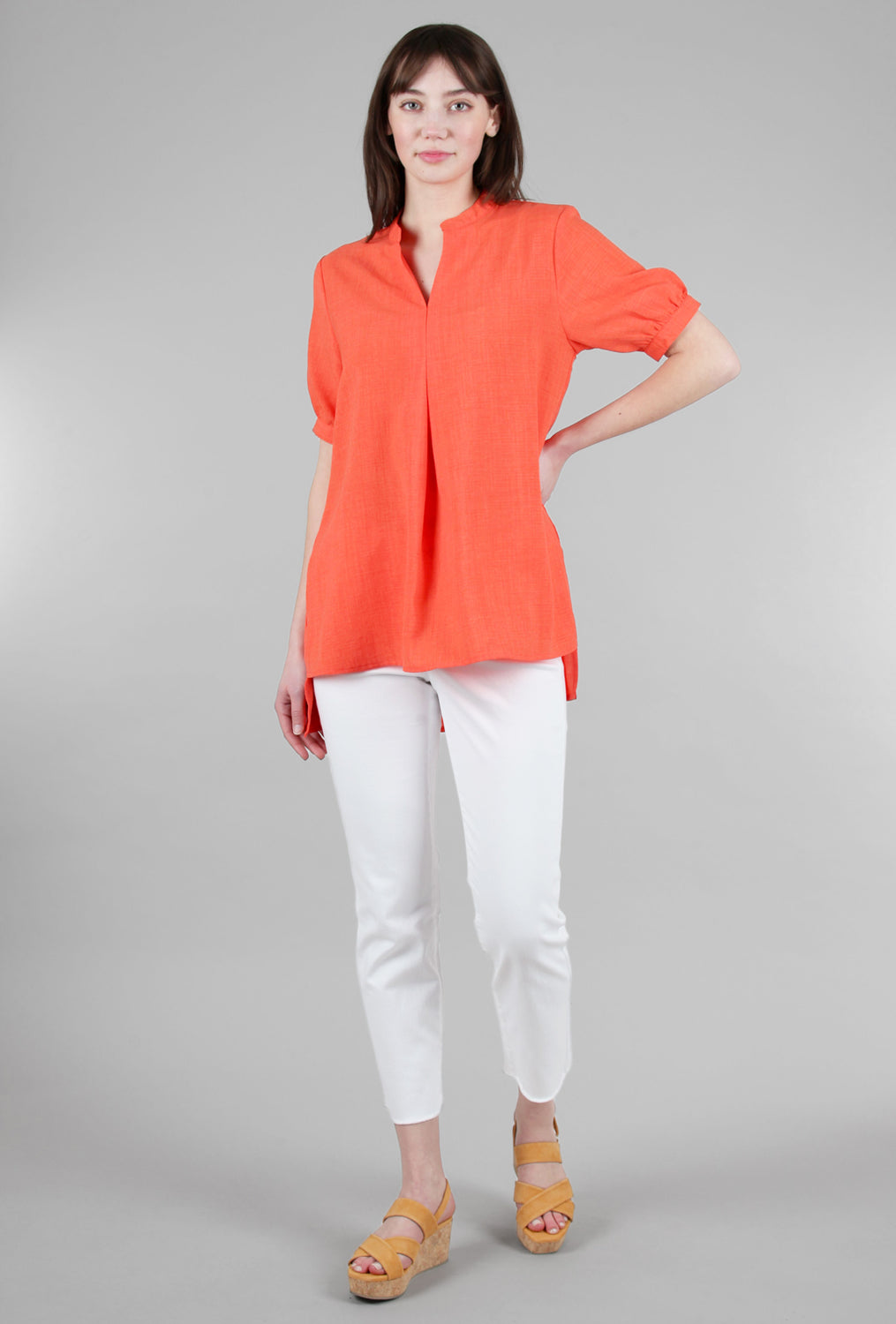 Patrizia Luca Mandarin Collar High-Low Top, Orange 
