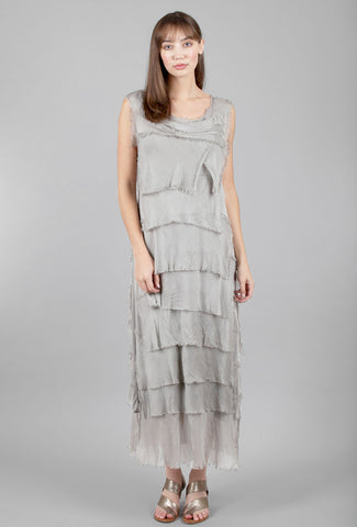 Look Mode Long Tattered-Tiers Dress, Taupe 
