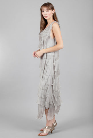 Look Mode Long Tattered-Tiers Dress, Taupe 