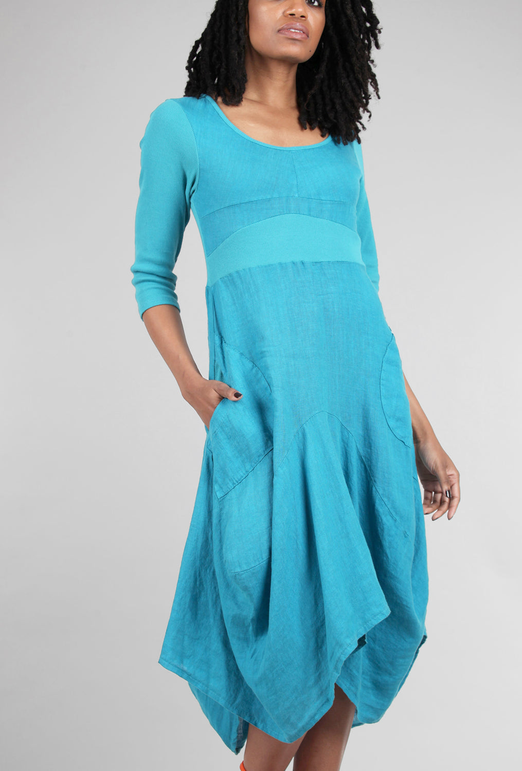 Inizio 3/4-Sleeve Rib Inset Dress, Caribbean Blue