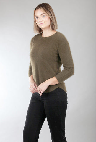 Estheme Cashmere Essential Raccoon Crew Sweater, Sage 