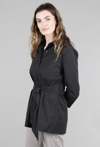 THYNC Belted Button-Up Blouse, Black 