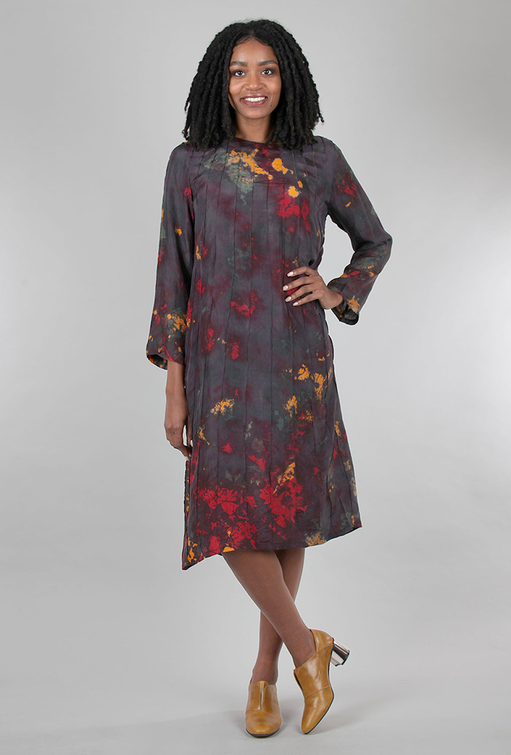 Neeru Kumar Reverse-Dye Silk Dress, Mocha/Mustard 