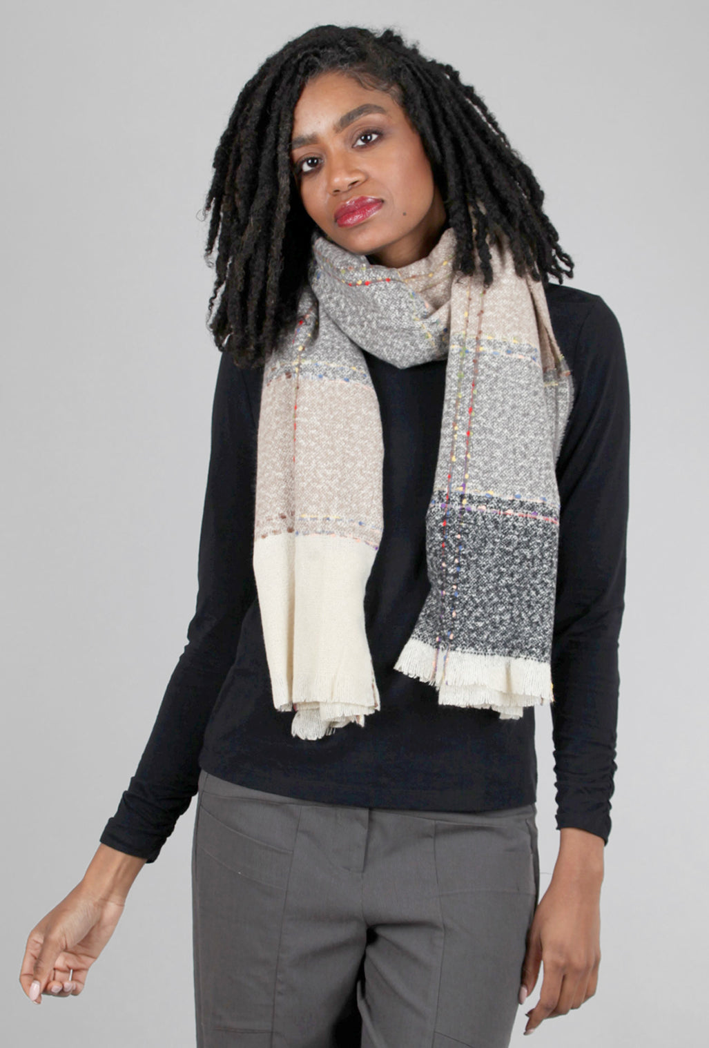 Pretty Persuasions CRC Topstitch Scarf, Black Multi Black 