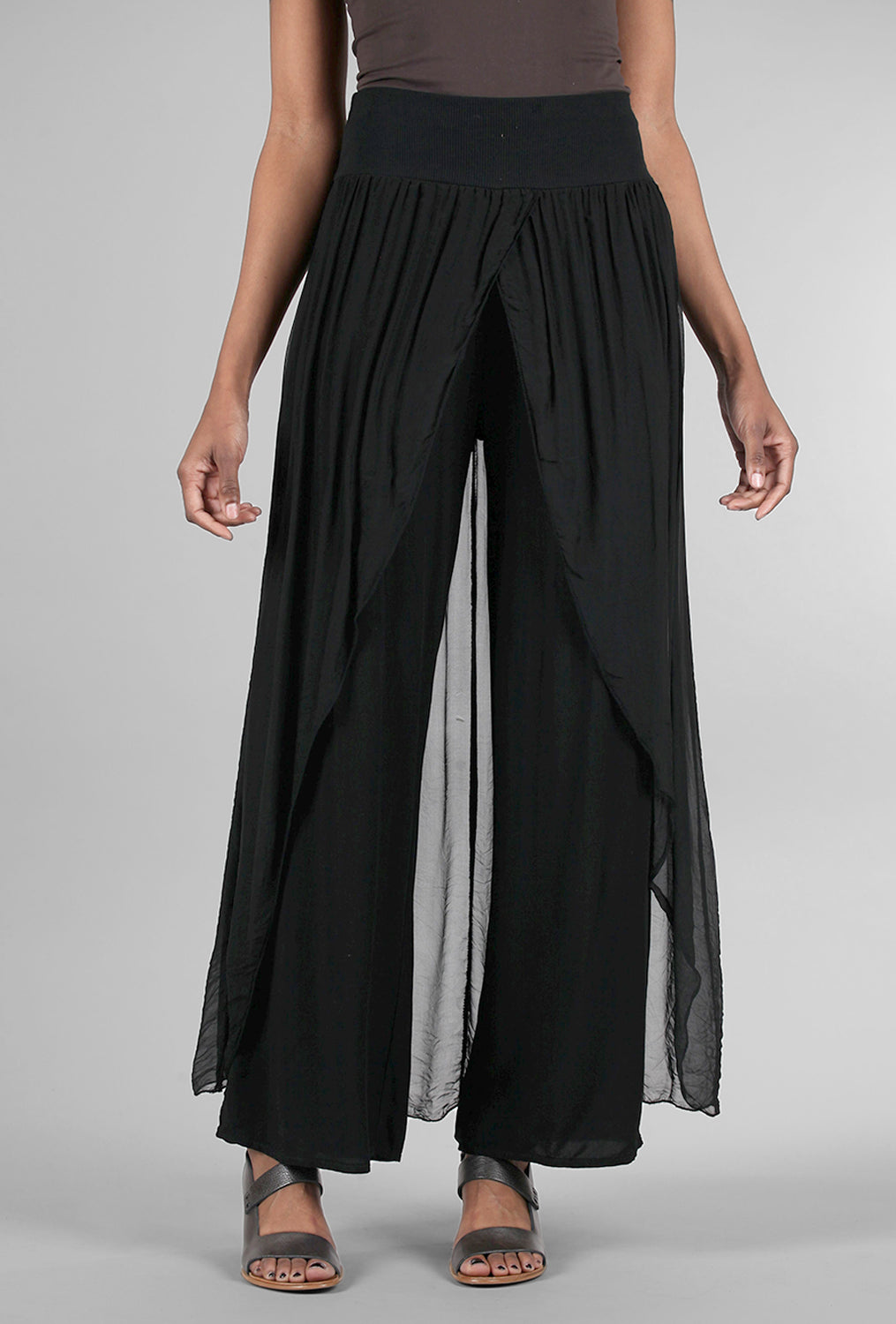Buy Goggian GOOGIAN Women's Ruffle Palazzo Trouser Pant | Women's Ruffle  Pants Split High Waist Crepe Palazzo Overlay Pant Skirt (Black) at Amazon.in