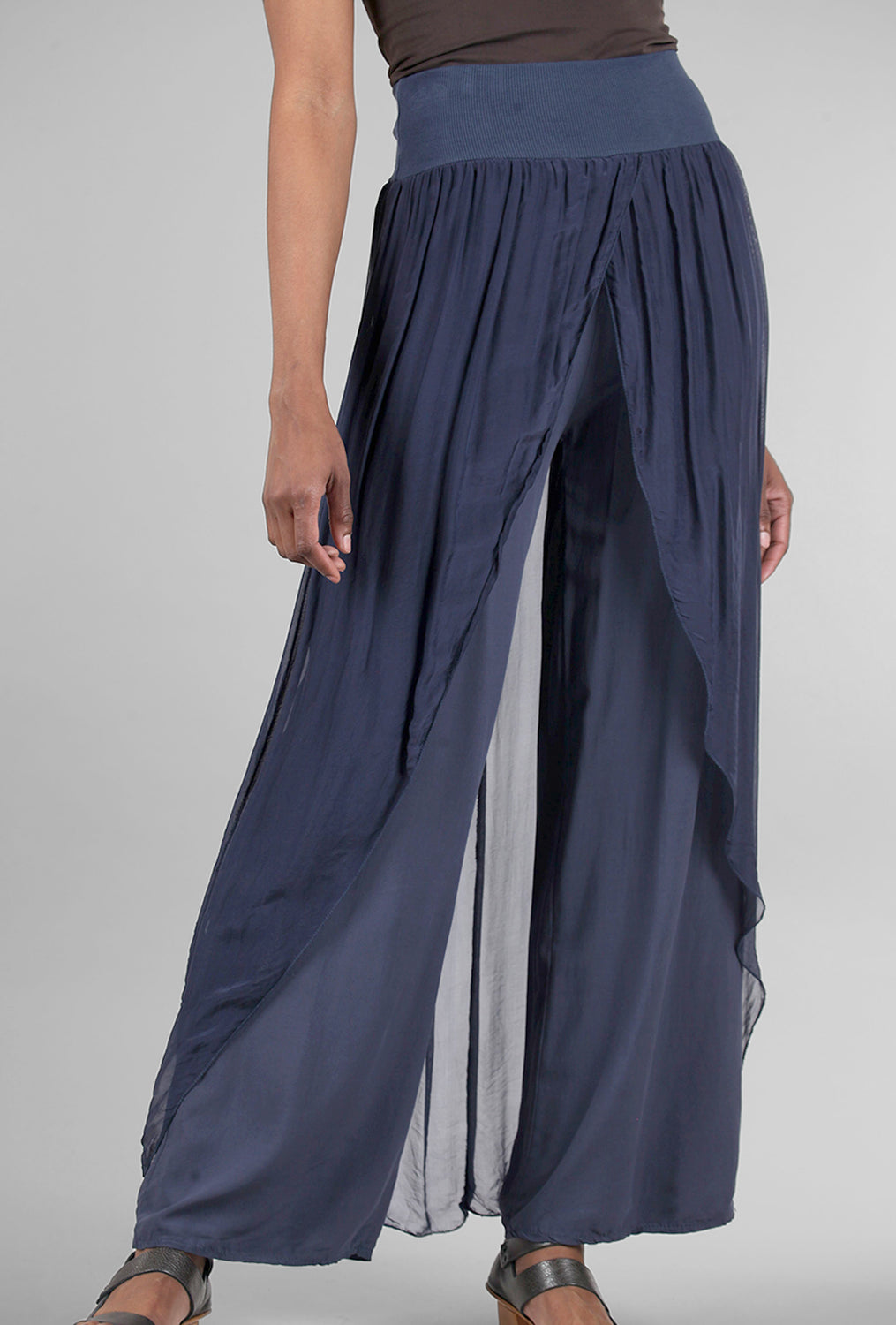 Women` Ruffle Pants Split High Waist Maxi Long Crepe Palazzo Overlay Pant  Skirt(purple)