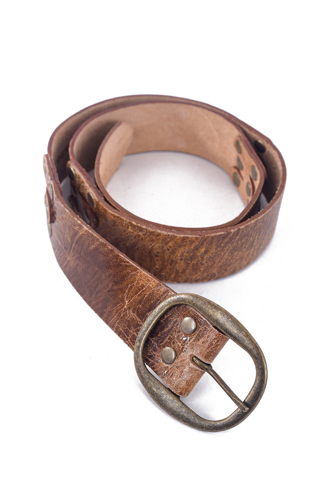 Kim White Pieced Riveted Belt, Caramel Crackle 