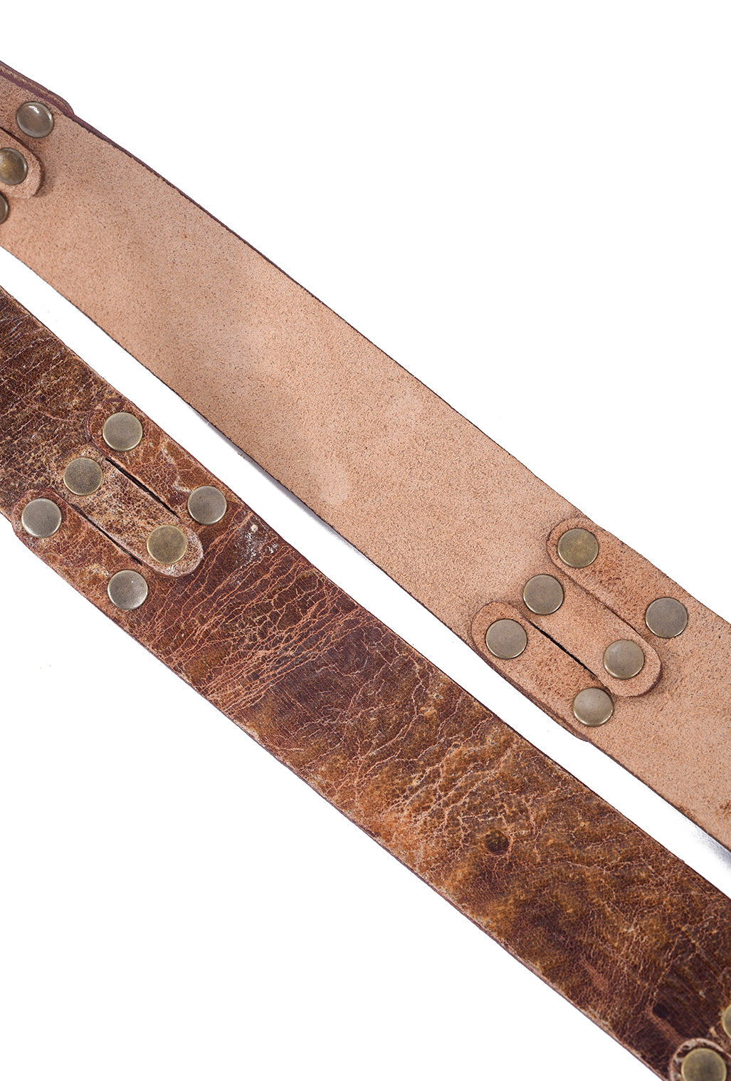 Kim White Pieced Riveted Belt, Caramel Crackle 