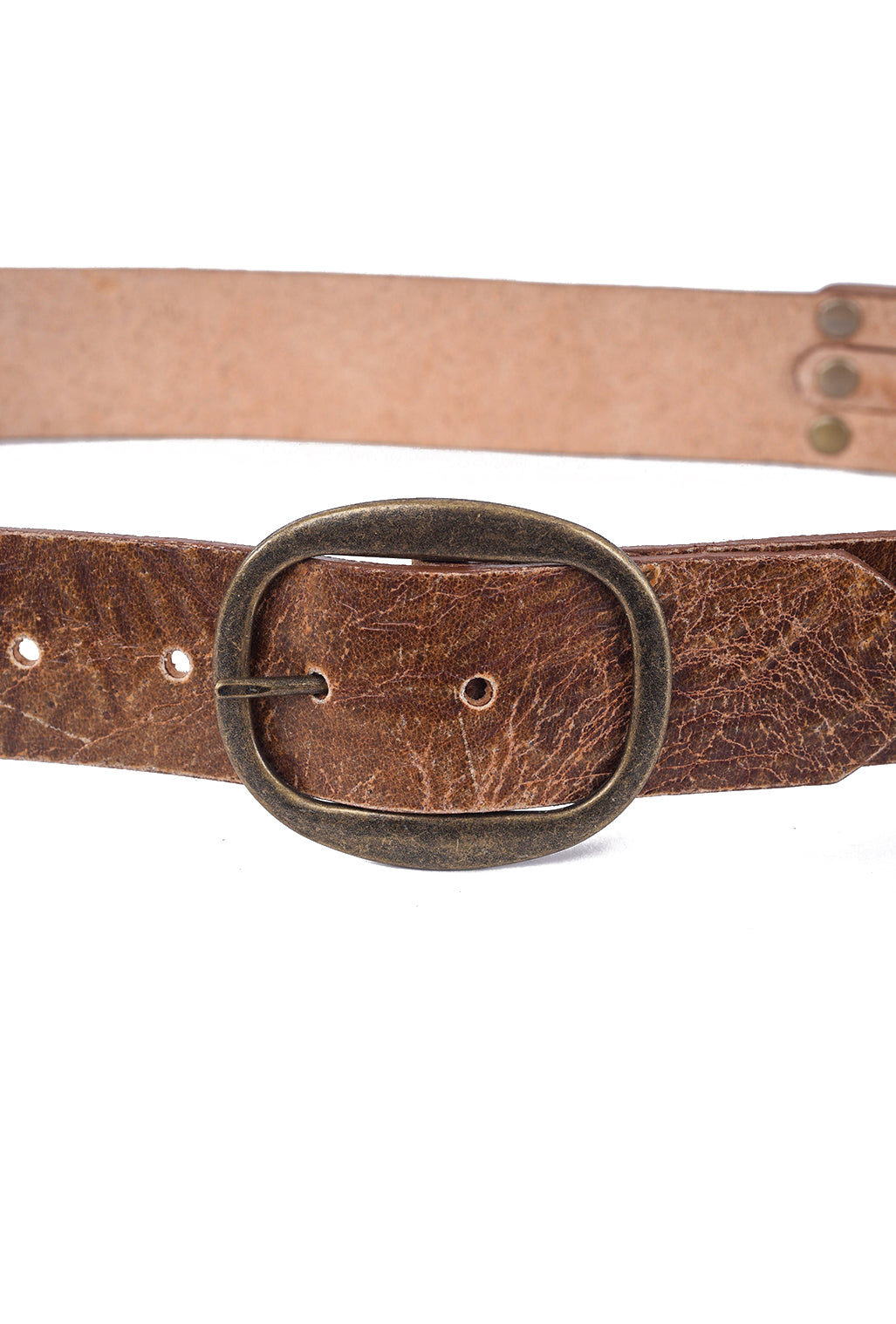 Kim White Pieced Riveted Belt, Caramel Crackle 