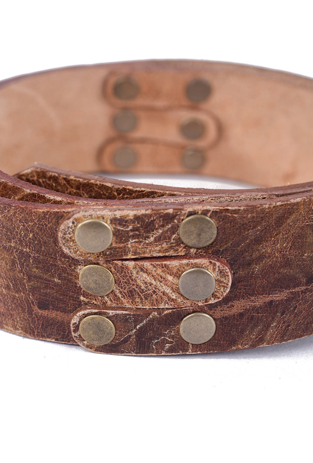 Kim White Pieced Riveted Belt, Caramel Crackle 