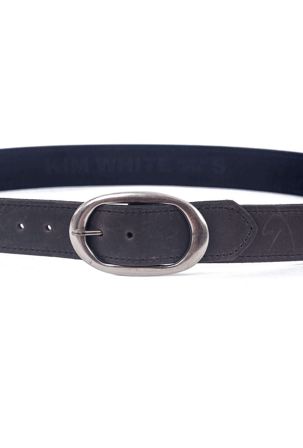 Kim White Oval Classic Belt, Dark Gray 